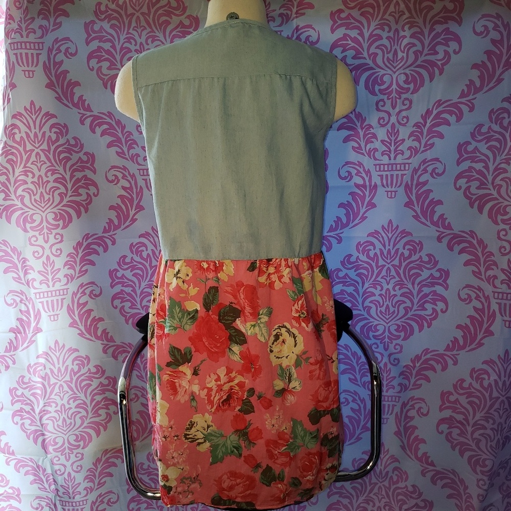 Pop real Denim and Florals Print Dress - Picture 2 of 7